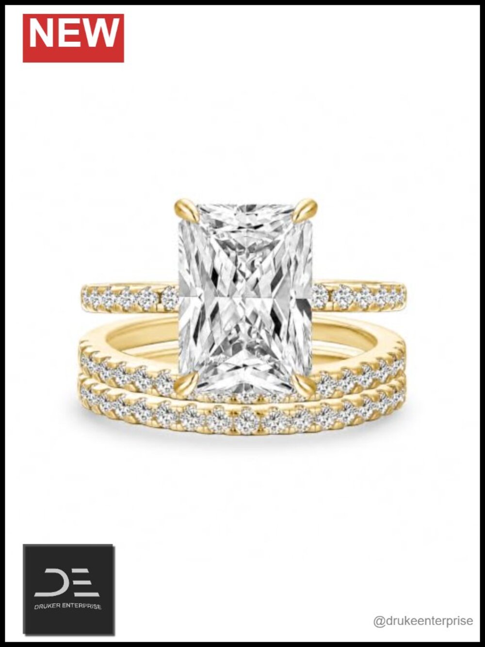 925 Sterling Silver Radiant Cut Cubic Zirconia Bridal Ring Set